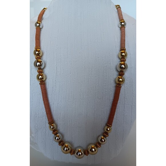 Vintage Signed CADORO Boho Two-Tone Ball Bead & Sequin Heshi Bead Necklace 38 in - Picture 1 of 7